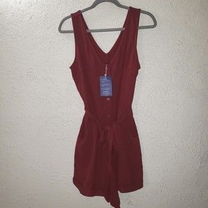 NWT Adibosy Sz M Red Maroon Romper Shortall Jumpsuit Sleeveless Overalls Shorts